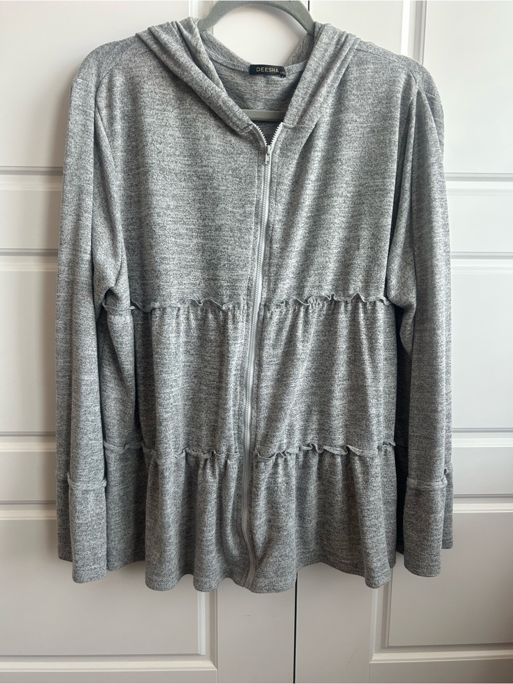 Women's Light Gray Hooded Zip Cardigan